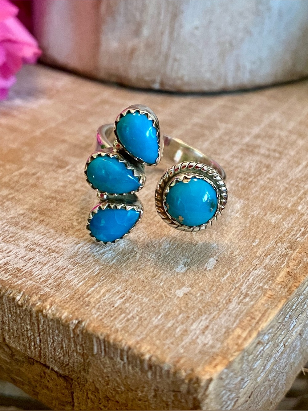 Kingman Turquoise bypass southwestern rodeo bypass ring 925 sterling sz 8.5